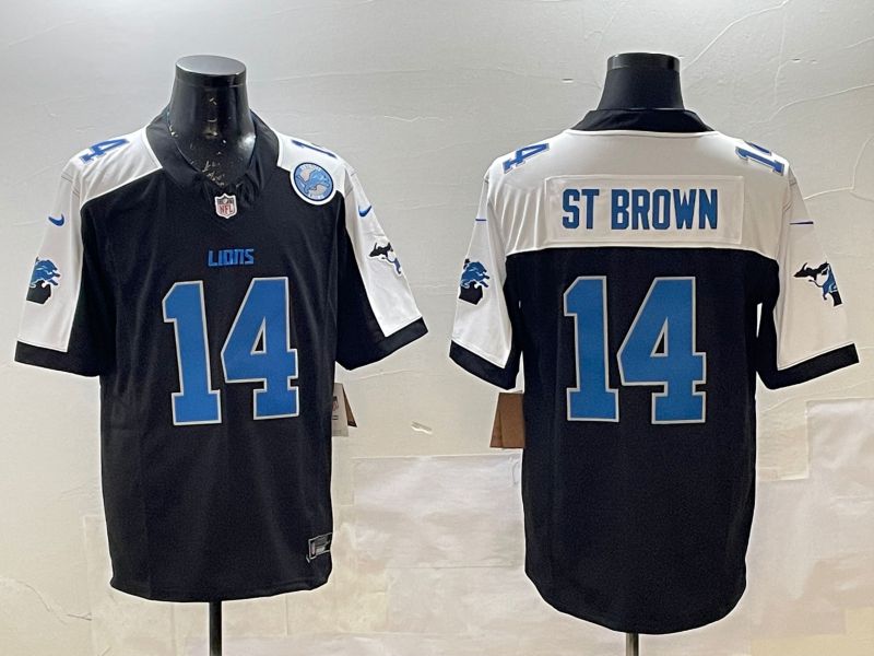 Men Detroit Lions #14 St Brown Black Thanksgiving three generations 2025 Nike Limited NFL Jersey style 7->detroit lions->NFL Jersey